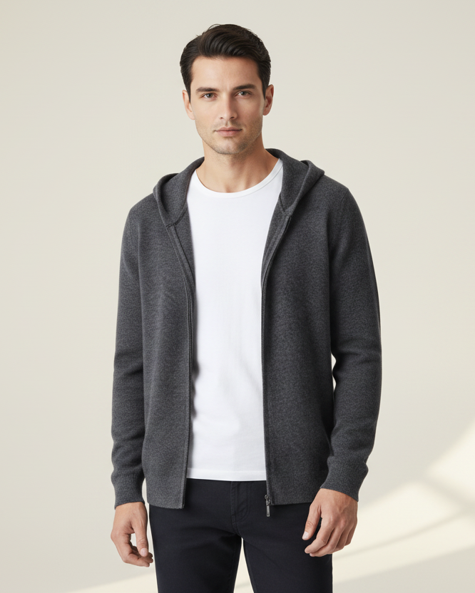House of Whitmore | Hooded Zip-Up Knit Sweater