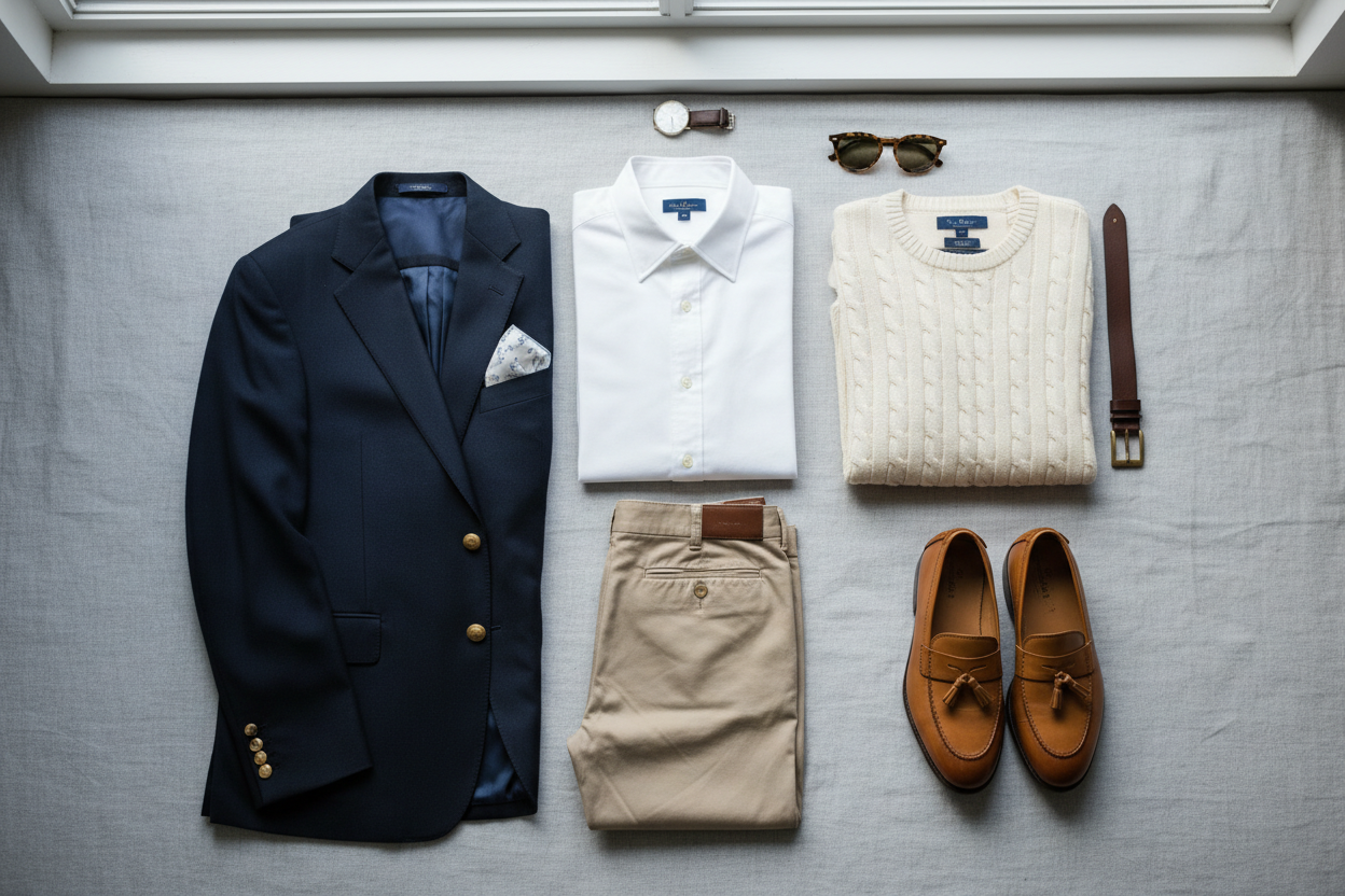 mannenkleding old money style - old money style - basics - clean - lichte kleuren - zonder persoon